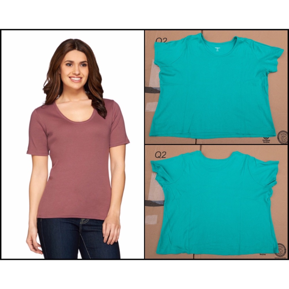 Liz Claiborne Rounded V-Neck Cotton T-Shirt, A212403 3X Lapis Teal